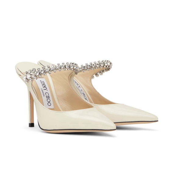 New Jimmy Choo Bing 100 Patent Off White Mules Size 39 was $1129 - Picture 1 of 3